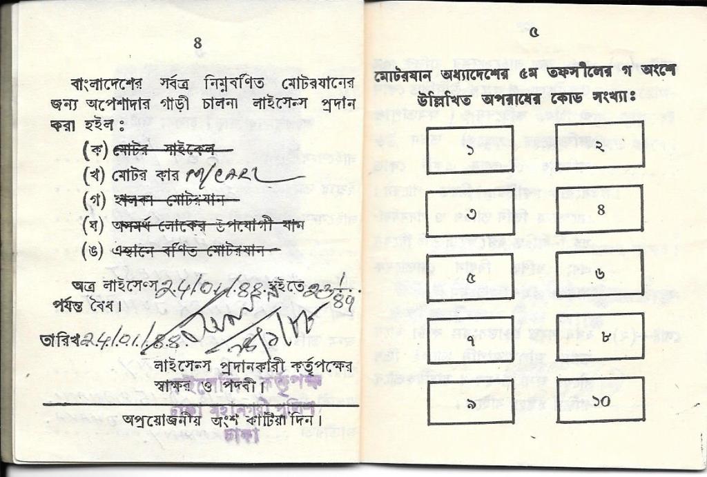 Auszug aus dem Führerschein in Banglldesh